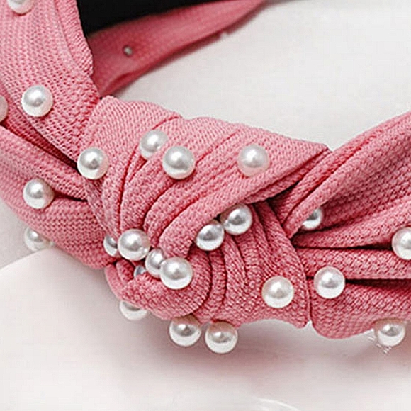 Pink Pearl Knot Headband Hair Bling Sparkle Jewel Statement Accessory - Picture 5 of 6